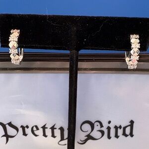 Pretty Bird Silver Crystal Sparkle Huggie Earrings